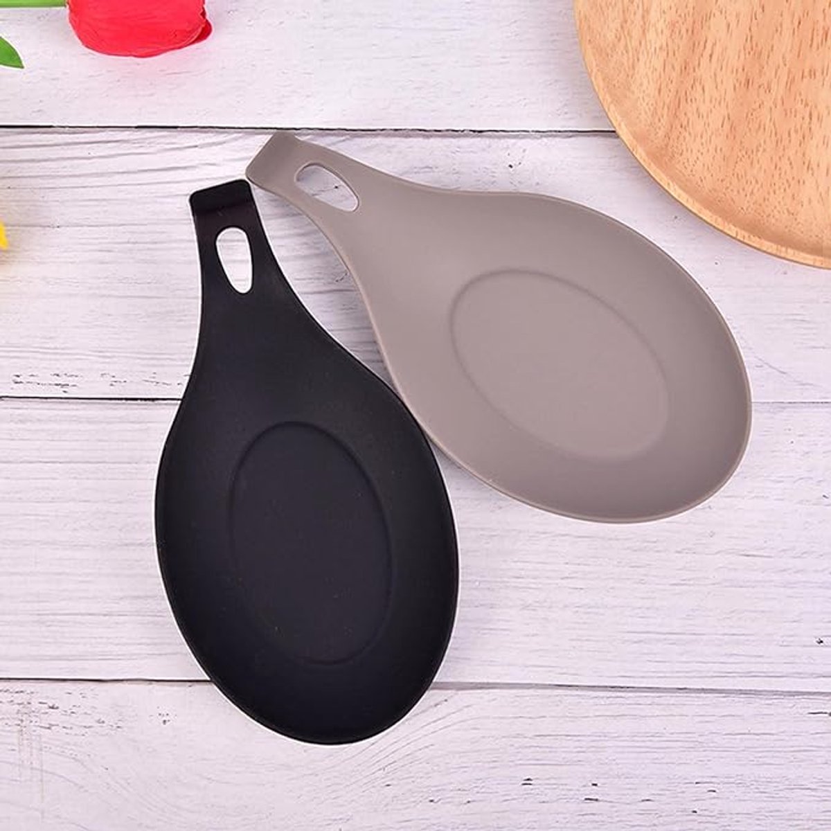Kitchen Utensils - Set of 3 - Spoon Holder - Spoon Mat - Kitchen Storage Rack - Kitchen Accessories - Made of Silicone - Suitable for wooden, silicone and metal teaspoons, etc. - Image 3