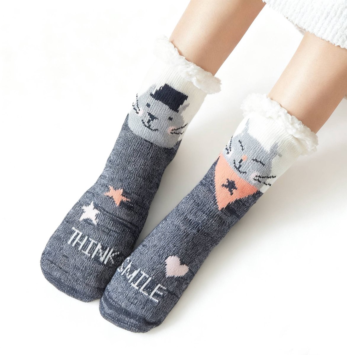 House Socks (1 pair) - Floor Socks - Slipper Socks - Women's House Socks - Fleece Lining - Non-Slip House Socks - Christmas Gift - Image 1
