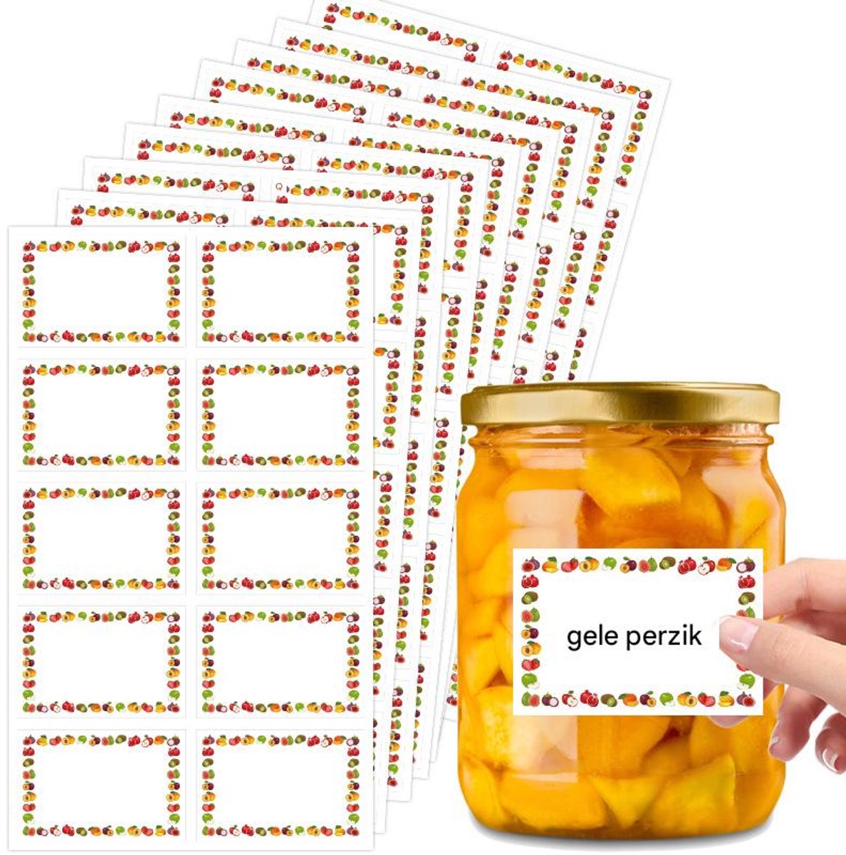 Labels - 100 sheets - Jam jar labels - Self-adhesive, easy-to-tear, waterproof food labels - Date labels - Labels for kitchen bottles and storage containers - Size 45 x 67 mm - Image 1