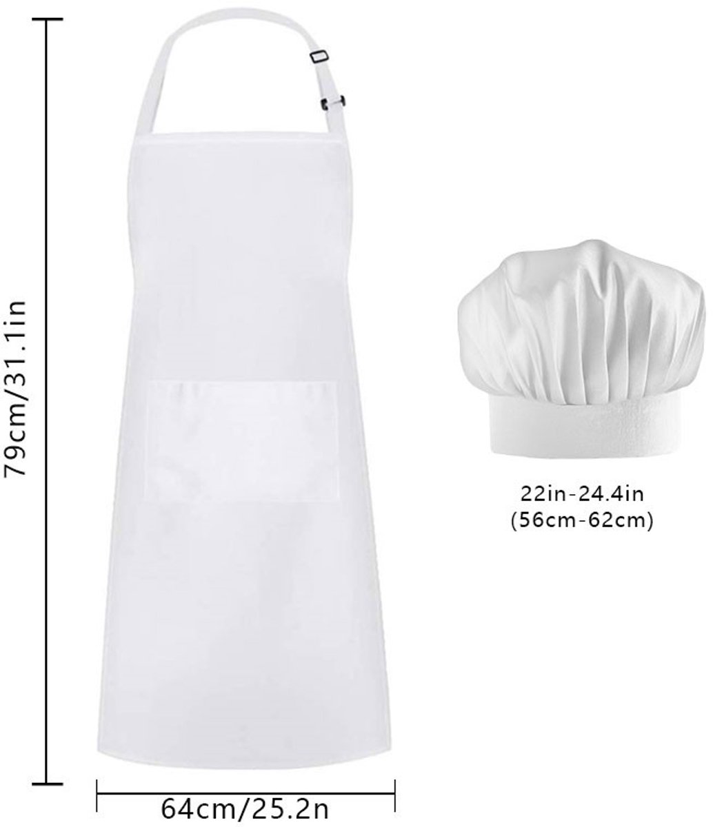 Apron and Hat Set - Adjustable Chef's Hat and Apron - Unisex Baker's Clothing (White) - Image 5
