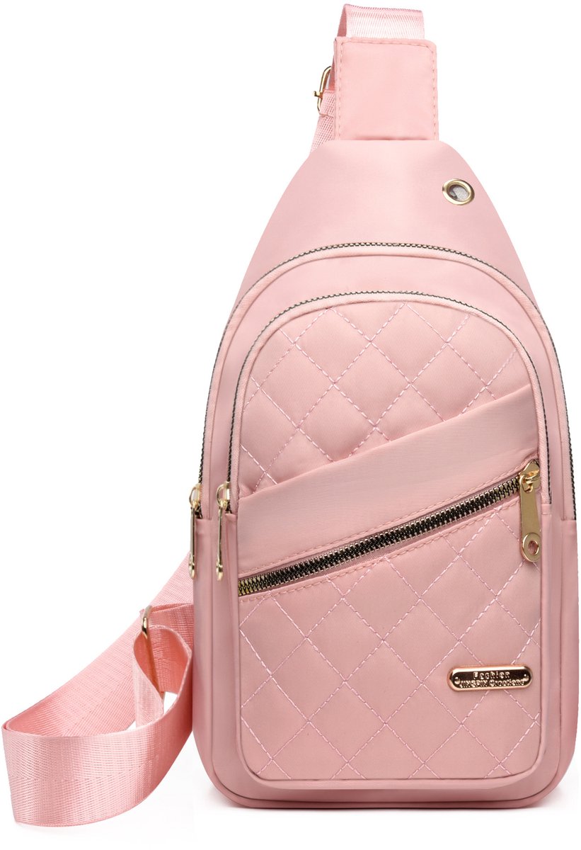 Unisex Shoulder Bag - 5 Storage Pockets & Cable Grommet - Women's Crossbody Bag - Men's Crossbody Bag - Crossbody Bags - Sling Bag - Adjustable Carrying Style (Cross/Shoulder/Chest) - Pink - Image 1