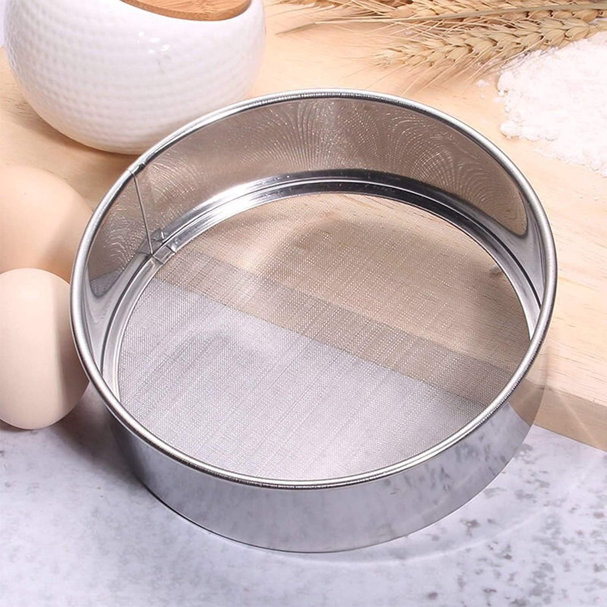Stainless Steel Flour Sieve - Fine Sieve - Suitable for Flour, Rice, Grains - 15*4.5cm - 60 Mesh Fine Sieve - Baking Tools - Round Flour Sieve - Image 2