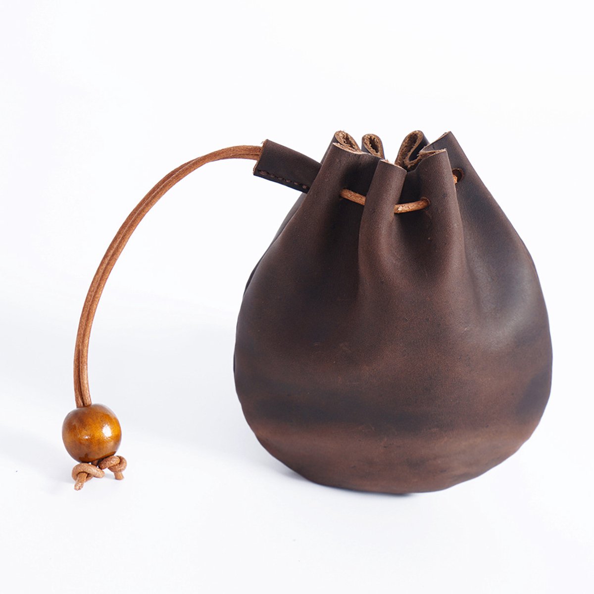 Drawstring Wallet - Leather Drawstring Wallet - Small Organizer for Headphones, Jewelry, and Candy - Coconut Brown - Image 1