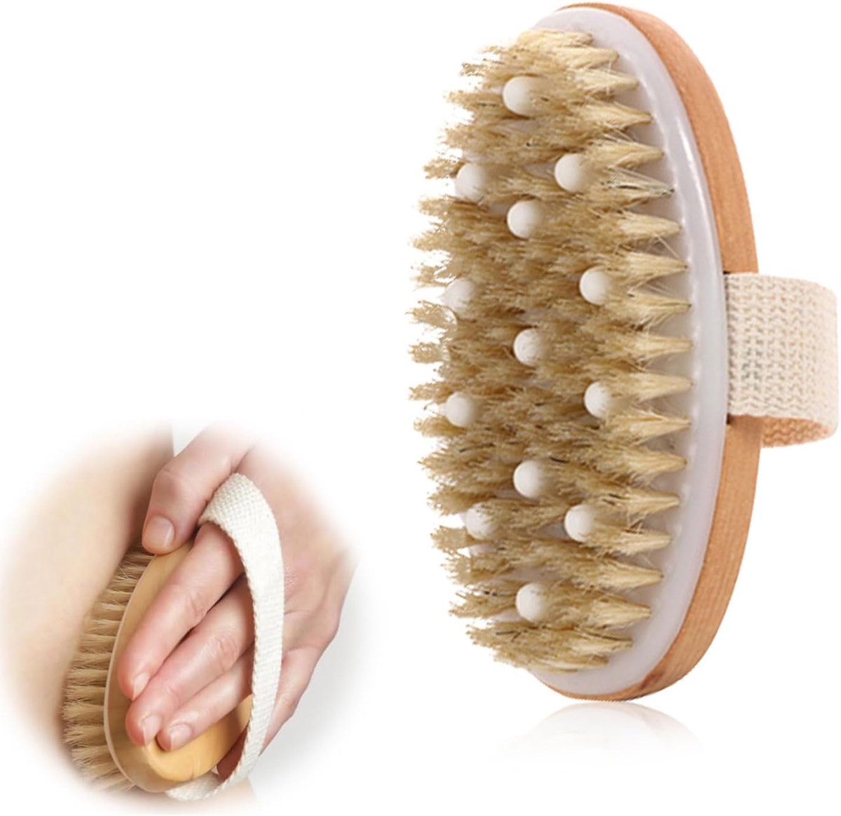 Bath Brush - Body Brush - Natural Bristles - Massage Brush - Shower Brush - Exfoliating Brush - Sauna Brush - Improves Blood Circulation - Lymphatic Function - Removes Dead Skin Cells - Image 1
