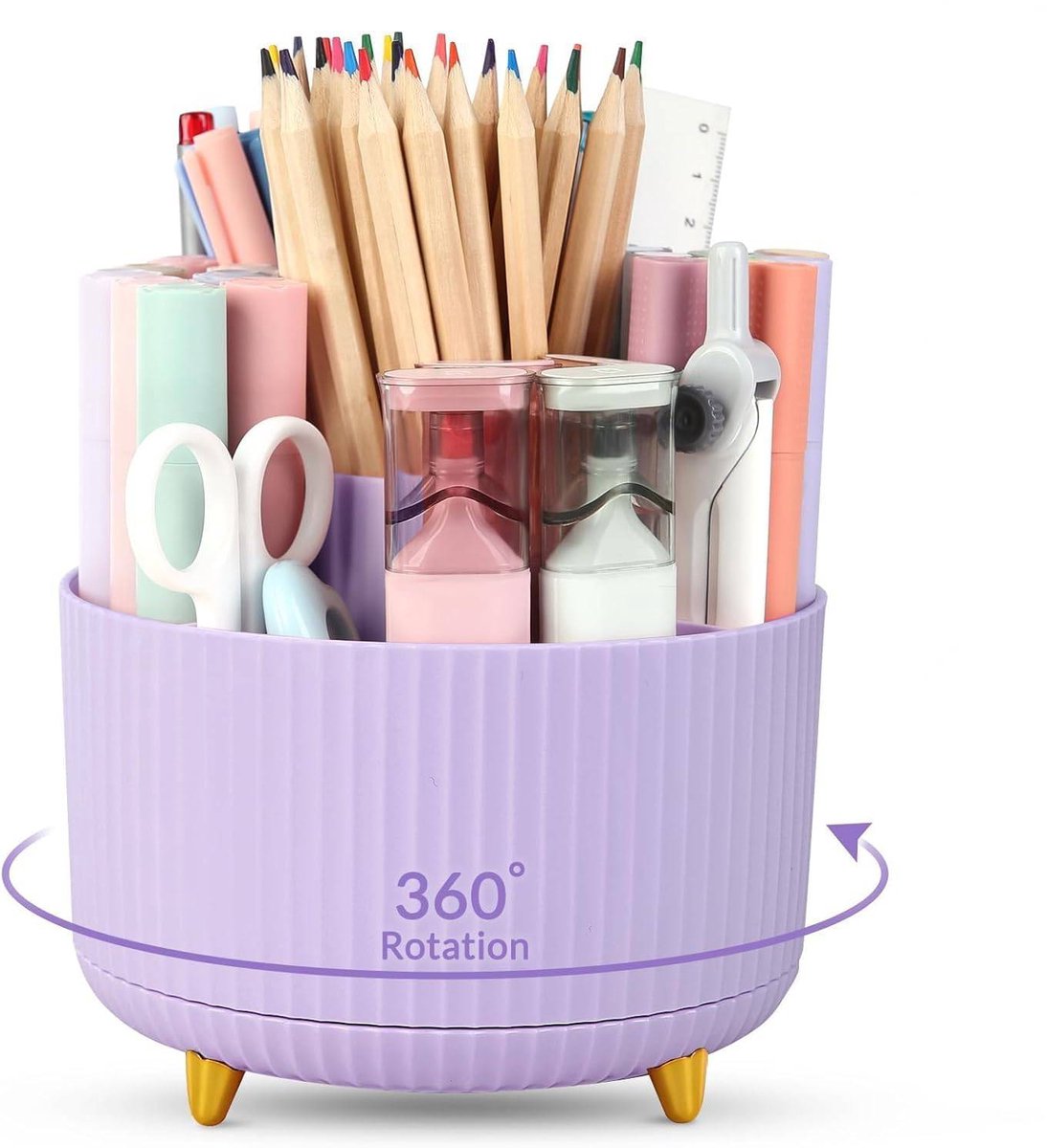 Storage Box - Rotating purple organizer for pens and art supplies - Storage box with compartments - Rotatable - Suitable for offices, schools and homes - Image 1