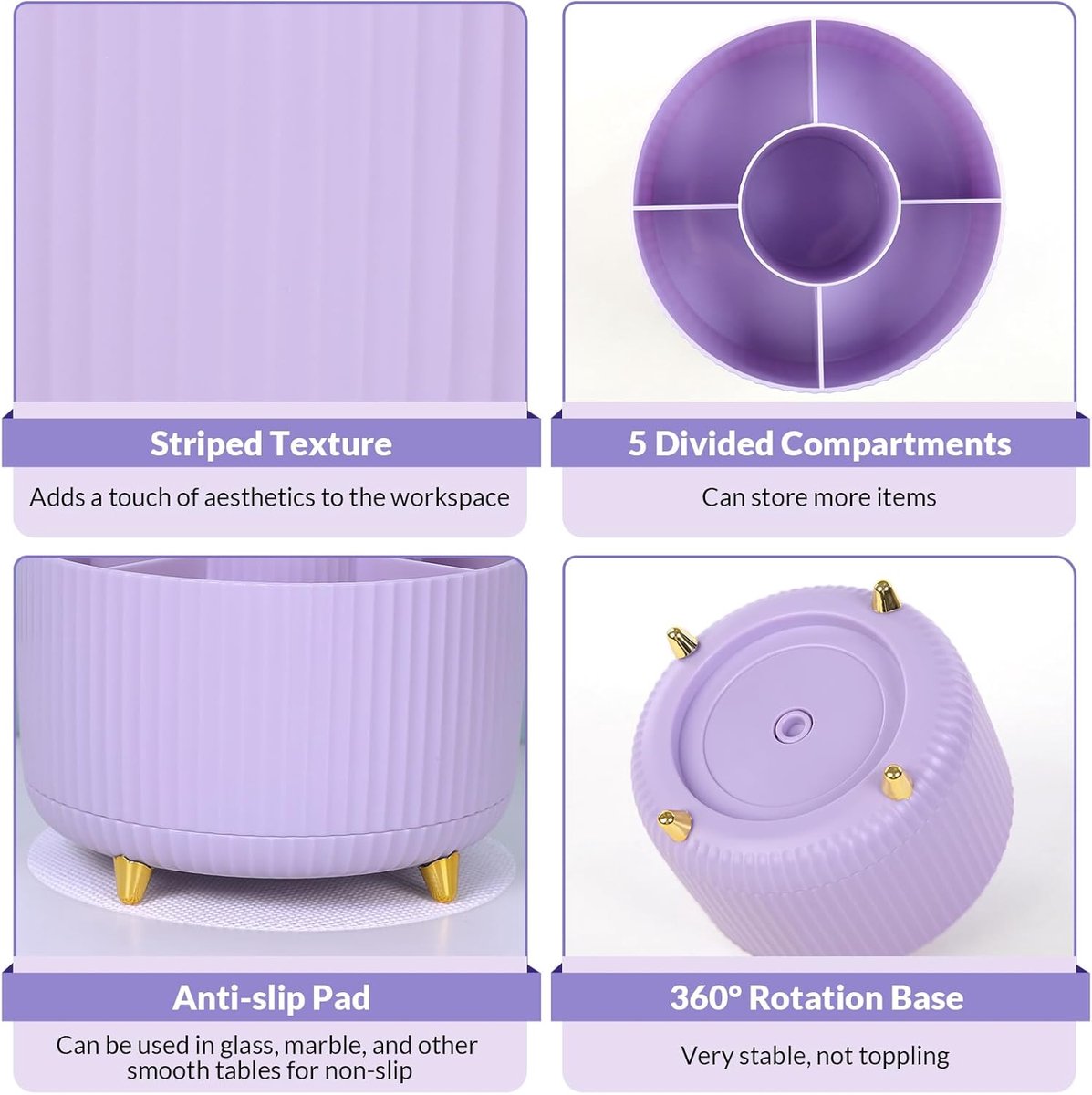 Storage Box - Rotating purple organizer for pens and art supplies - Storage box with compartments - Rotatable - Suitable for offices, schools and homes - Image 2