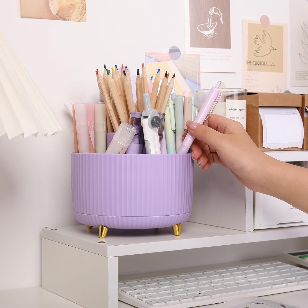 Storage Box - Rotating purple organizer for pens and art supplies - Storage box with compartments - Rotatable - Suitable for offices, schools and homes - Image 5