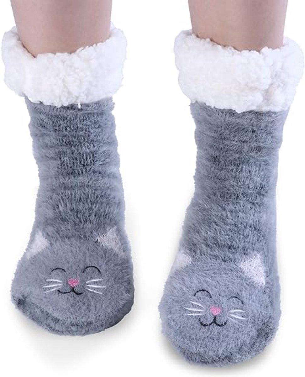 House Socks (2 pairs) - Floor Socks - Slipper Socks - Women's House Socks - Comfortable and Warm - Cute Animal Print - Christmas Gift - Image 1