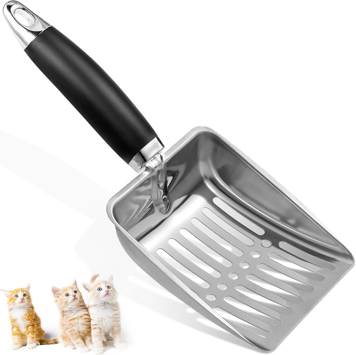 Cat Litter Scoop - Metal Cat Litter Scoop Made of Stainless Steel - Sturdy Mesh Scoop - Mesh Scoop - Easy to Clean - Suitable for Litter Boxes - Light Black - Image 1