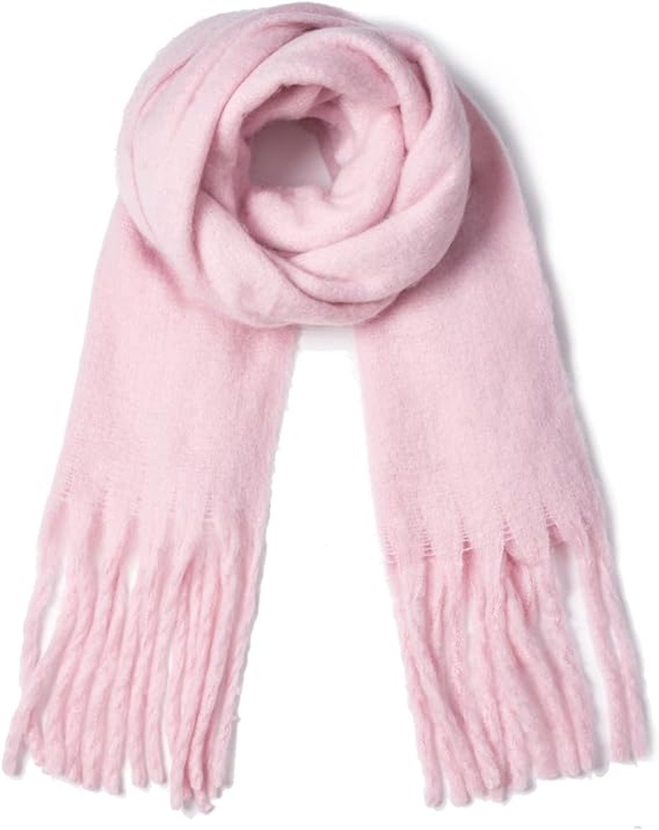 Scarf - Women's Winter Scarf - Warm and Thick Knitted Checked Scarf - Blanket Scarf - Stylish Gift - A Gift for Her (Pink) - Image 1