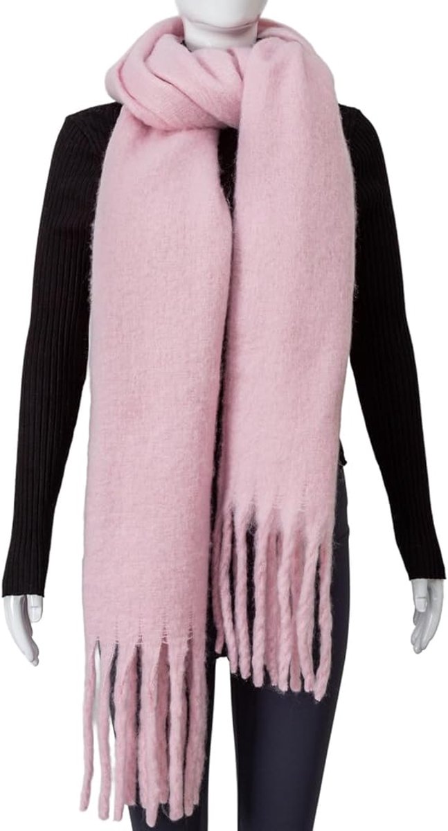 Scarf - Women's Winter Scarf - Warm and Thick Knitted Checked Scarf - Blanket Scarf - Stylish Gift - A Gift for Her (Pink) - Image 4