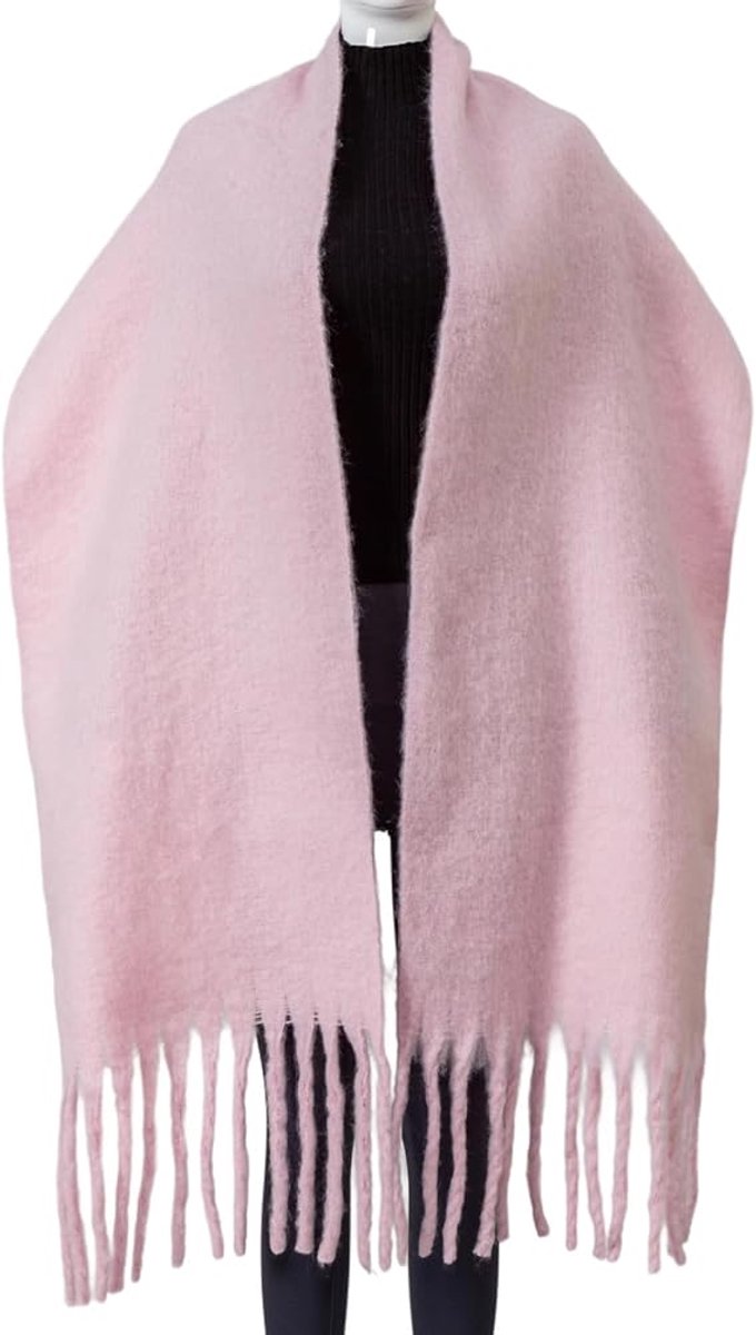 Scarf - Women's Winter Scarf - Warm and Thick Knitted Checked Scarf - Blanket Scarf - Stylish Gift - A Gift for Her (Pink) - Image 5