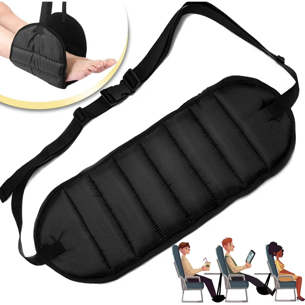 Airplane Footrest - Flying Leg Hammock - Prevents Back, Leg, Knee, and Hip Pain and Stiffness - Portable Travel Accessory with Adjustable Height - Suitable for Airplanes, Trains, and the Office - Image 1