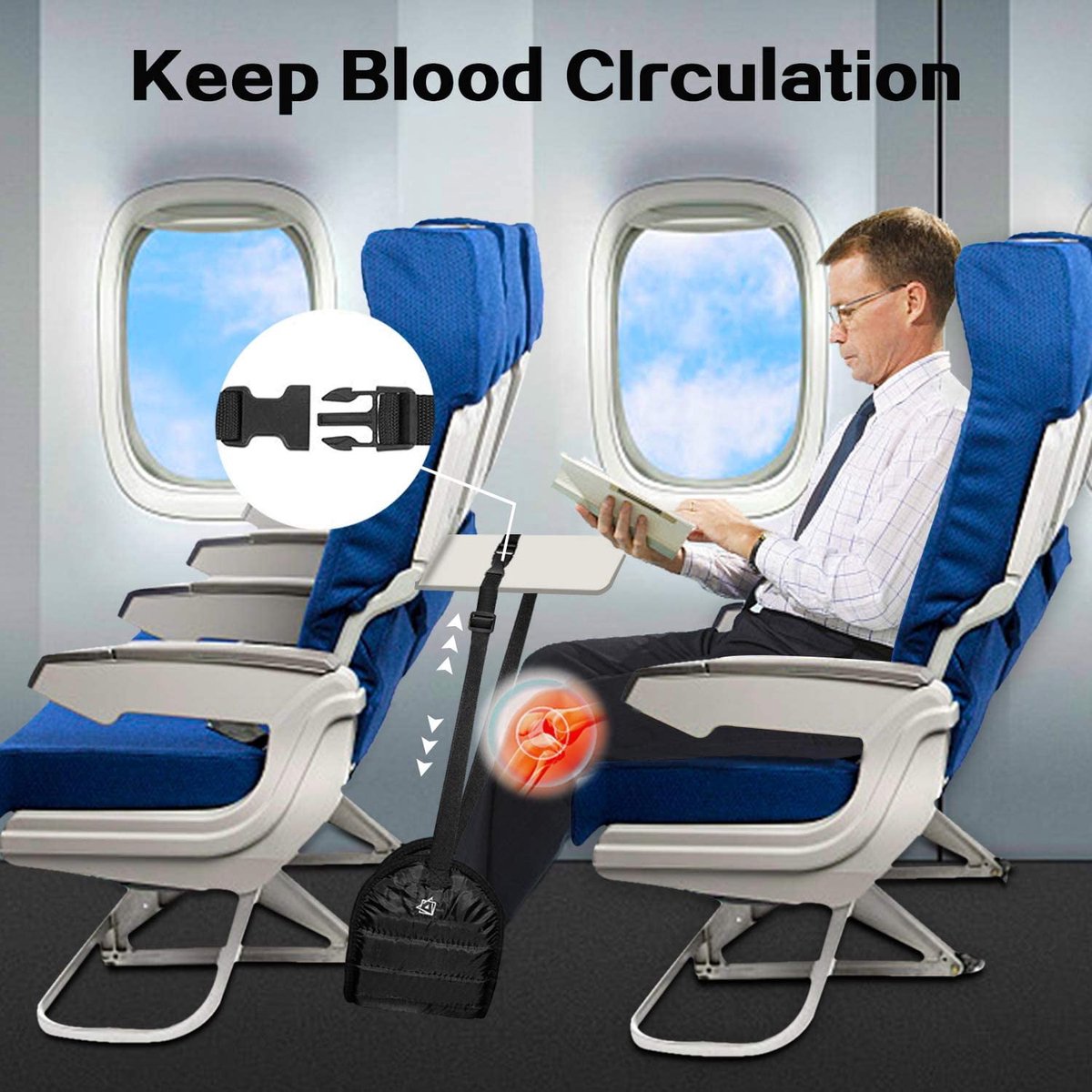 Airplane Footrest - Flying Leg Hammock - Prevents Back, Leg, Knee, and Hip Pain and Stiffness - Portable Travel Accessory with Adjustable Height - Suitable for Airplanes, Trains, and the Office - Image 5