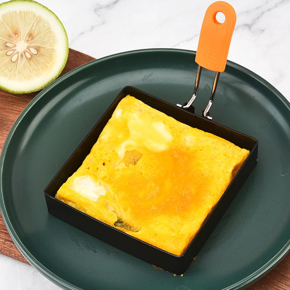 Egg Packaging - Pack of 4 - Egg Packaging - Square Egg Packaging - Non-stick Stainless Steel Square Shape - Square Omelette Mold - With Silicone Insulated Handle - 10x8cm - Image 2