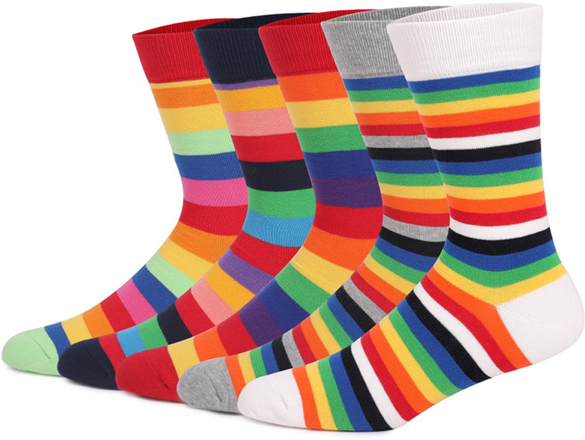 Socks - Comfort Cotton High Socks - Colorful Striped Socks (5 Pairs) - Image 1