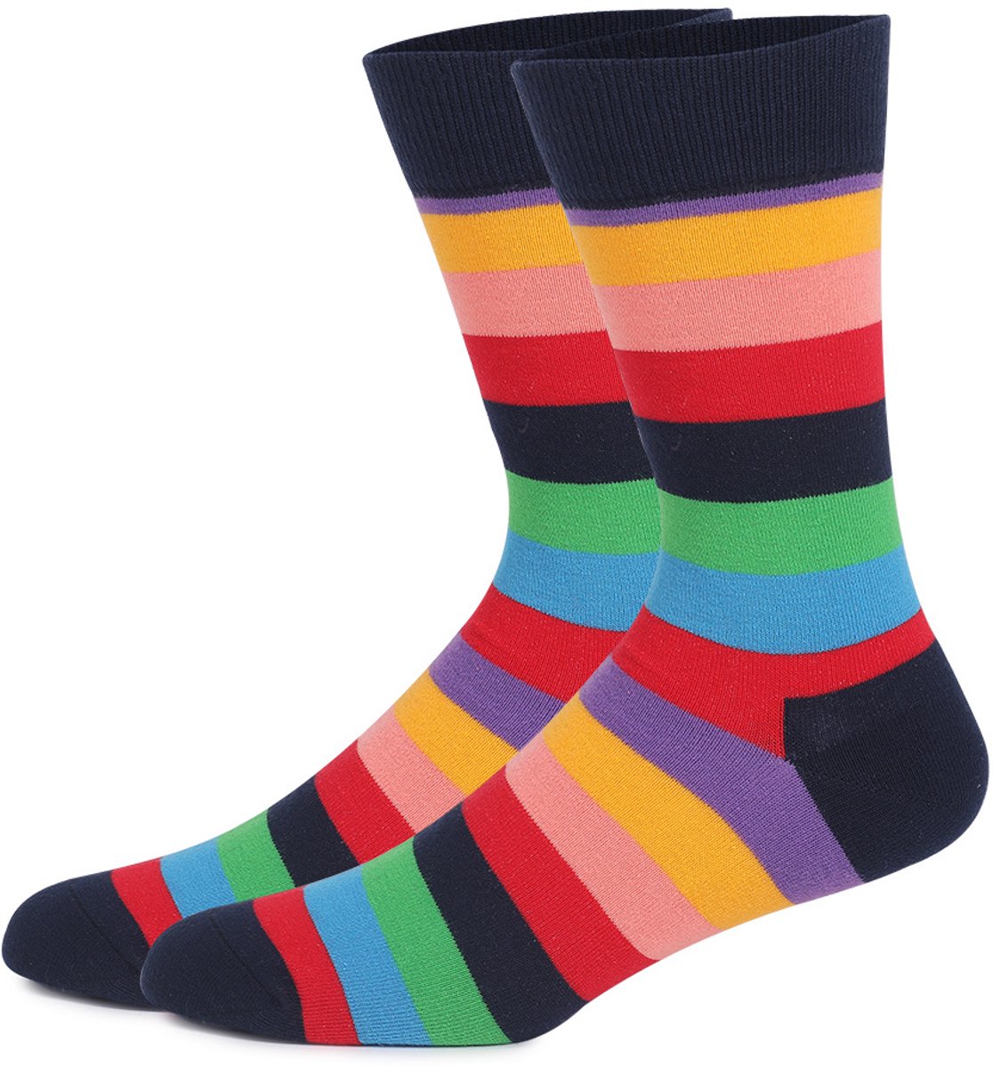Socks - Comfort Cotton High Socks - Colorful Striped Socks (5 Pairs) - Image 3
