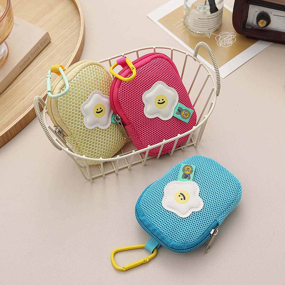 Storage Bag - Cute Mesh - Flowers - Keychain Wallet - Headphone Bag - Pendant Storage Bag - Multifunctional - Red - Image 2