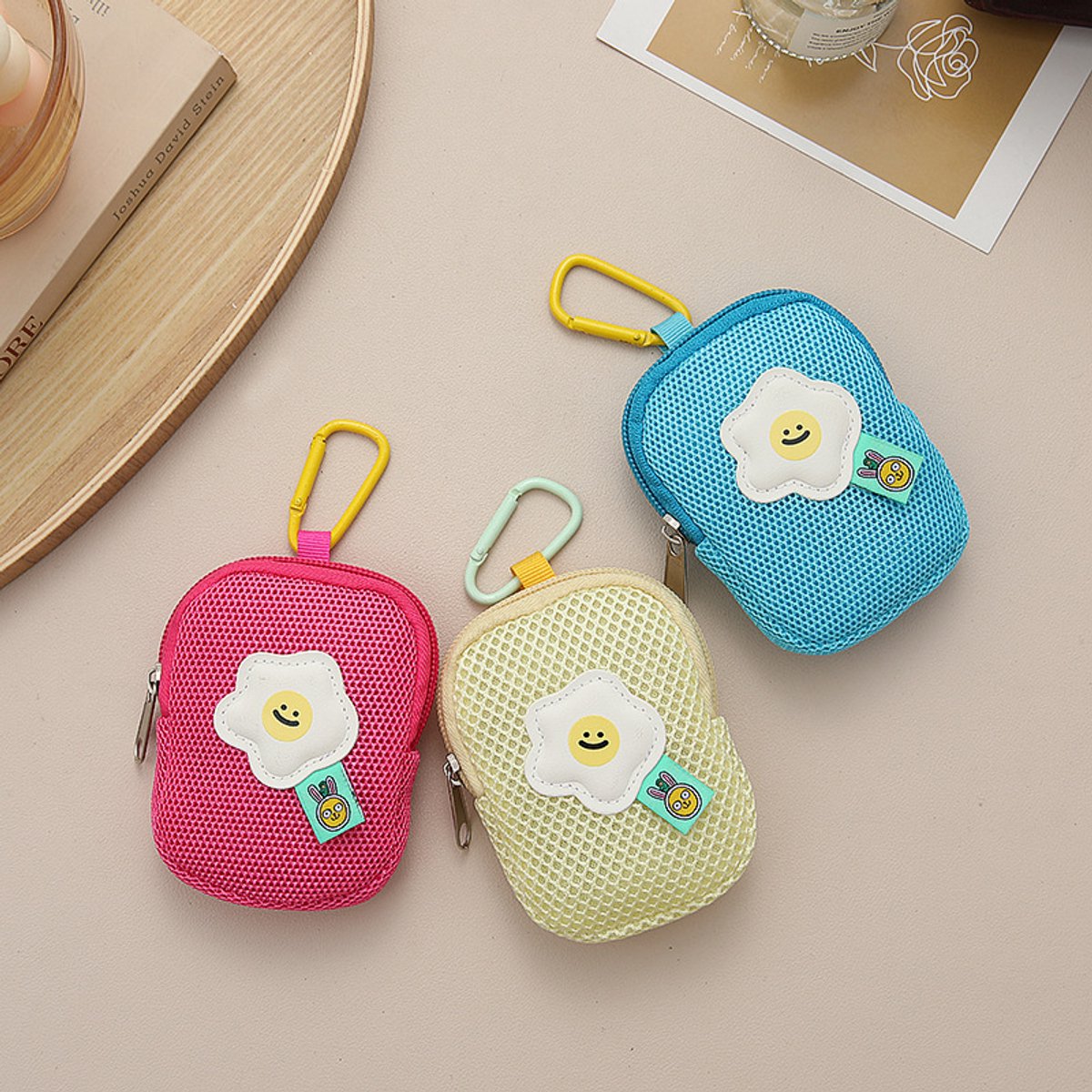 Storage Bag - Cute Mesh - Flowers - Keychain Wallet - Headphone Bag - Pendant Storage Bag - Multifunctional - Red - Image 4