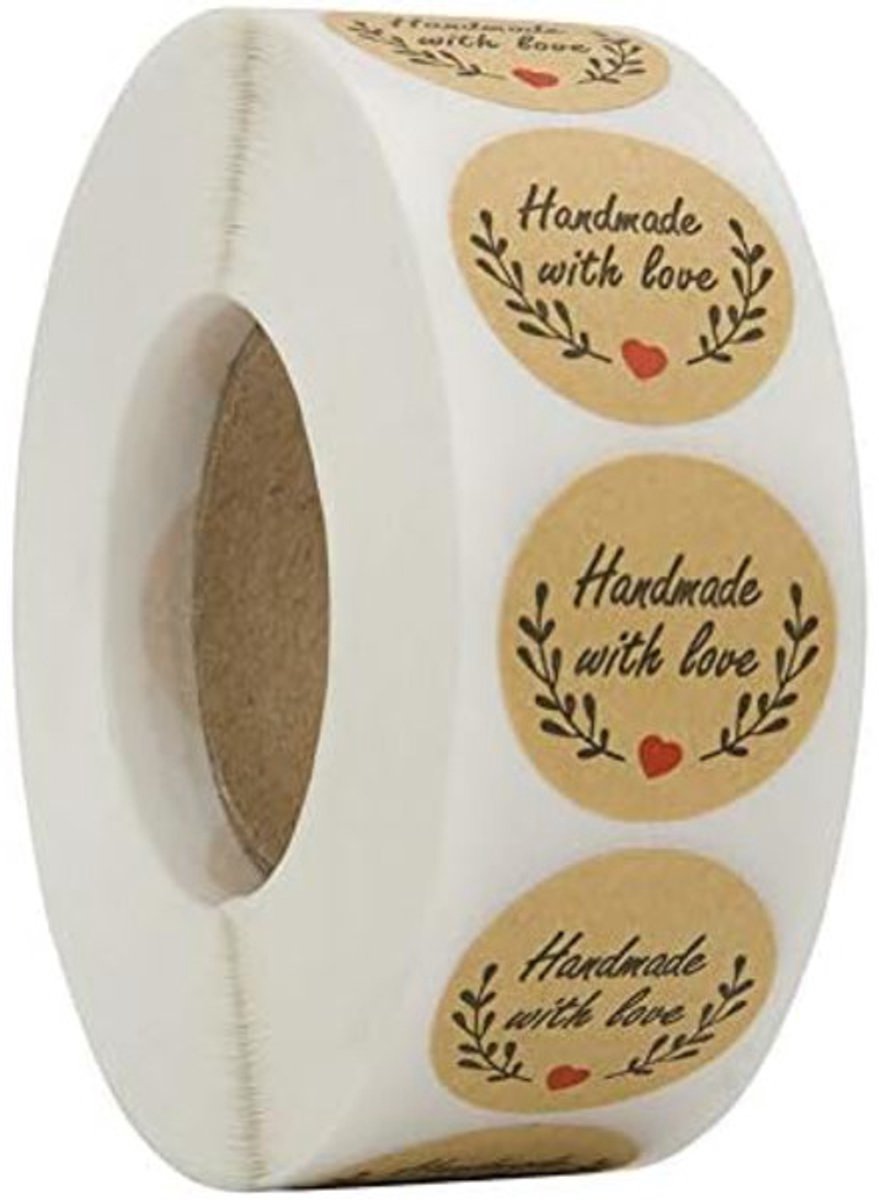 Sticker Labels - 500 sheets/roll - Round handmade heart-shaped kraft paper labels - Self-adhesive baking labels - Decorative labels - Sealing stickers - Gift stickers - Image 1