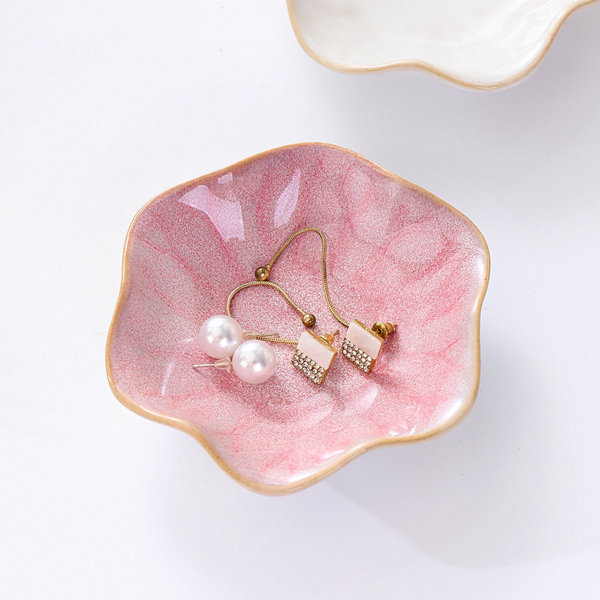 Ceramic Jewelry Bowl - Room Decor, Key Holder, Ring Holder, Jewelry Tray, Jewelry Tray, Drip Tray, Bedside Table Decoration (Pink) - Image 2