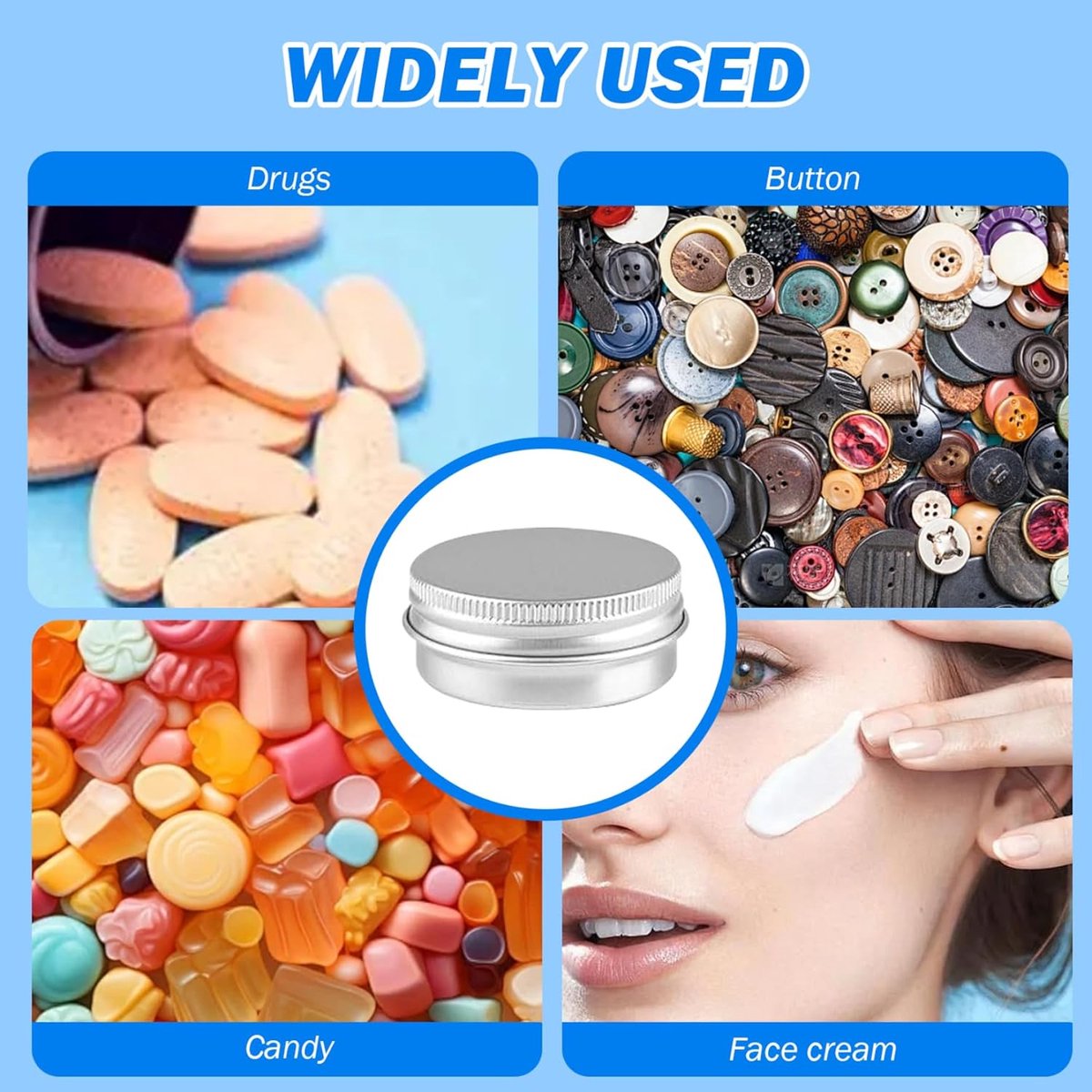 Small Tins with Lids - Pack of 20 - Dispensing Containers - 20ml Reusable Aluminum Tins and Refillable Small Tins with Screw Cap, Travel Sample Containers - Suitable for storing nail art supplies, jewelry, badges, sweets, etc. - Image 4