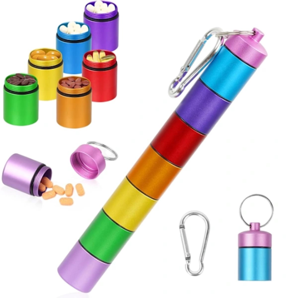 Small travel pill box - 7 compartments - waterproof - airtight - Image 1