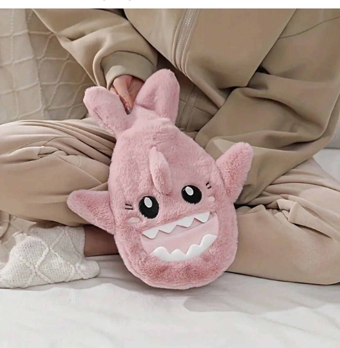 Hot Water Bottle - 1L Capacity - Hot Water Bottle with Cover - Plush Hot Water Bottle - Cute Shark Design - Keeps Water Hot for Up to 6 Hours - A Great Gift for Family and Friends - Pink - Image 1