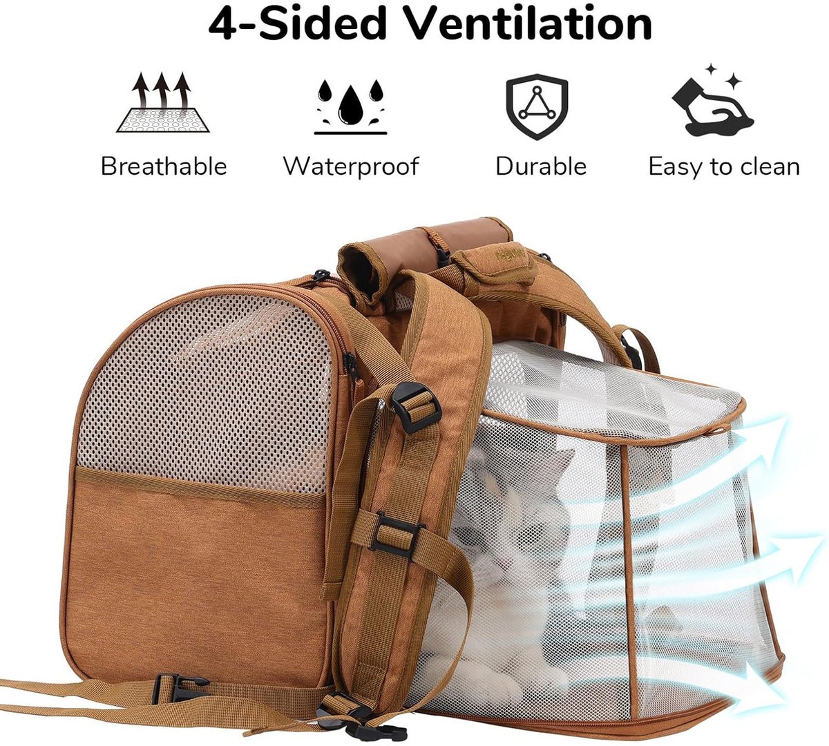 Travel Basket for Cats and Dogs - Carrier for Cats and Dogs - Travel Bag for Cats and Dogs - Dog Carrier - Cat Carrier - up to 10 lbs - brown - Image 2