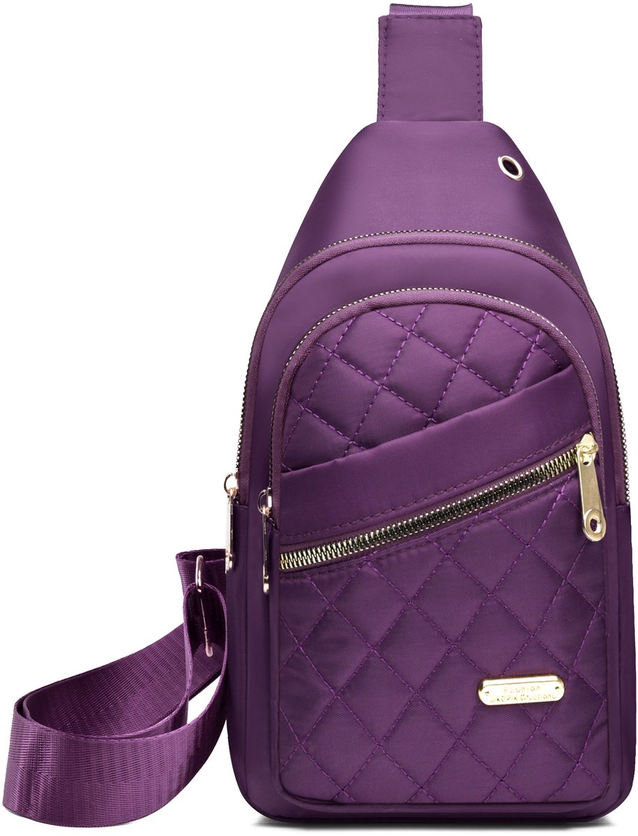 Unisex Shoulder Bag - 5 Storage Pockets & Cable Grommet - Women's Crossbody Bag - Men's Crossbody Bag - Crossbody Bags - Sling Bag - Adjustable Carrying Style (Cross/Shoulder/Chest) - Purple - Image 1