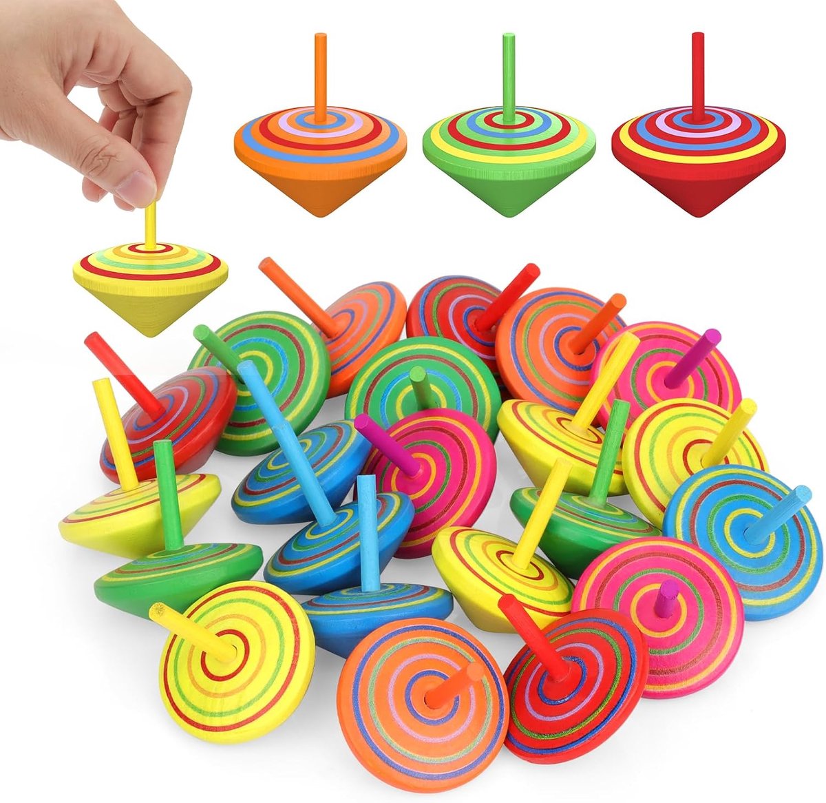 30 Children's Spinning Tops - Creative Mini Wooden Spinning Tops - Perfect as a birthday or Christmas gift for children aged 3 to 7 (random colors) - Image 1