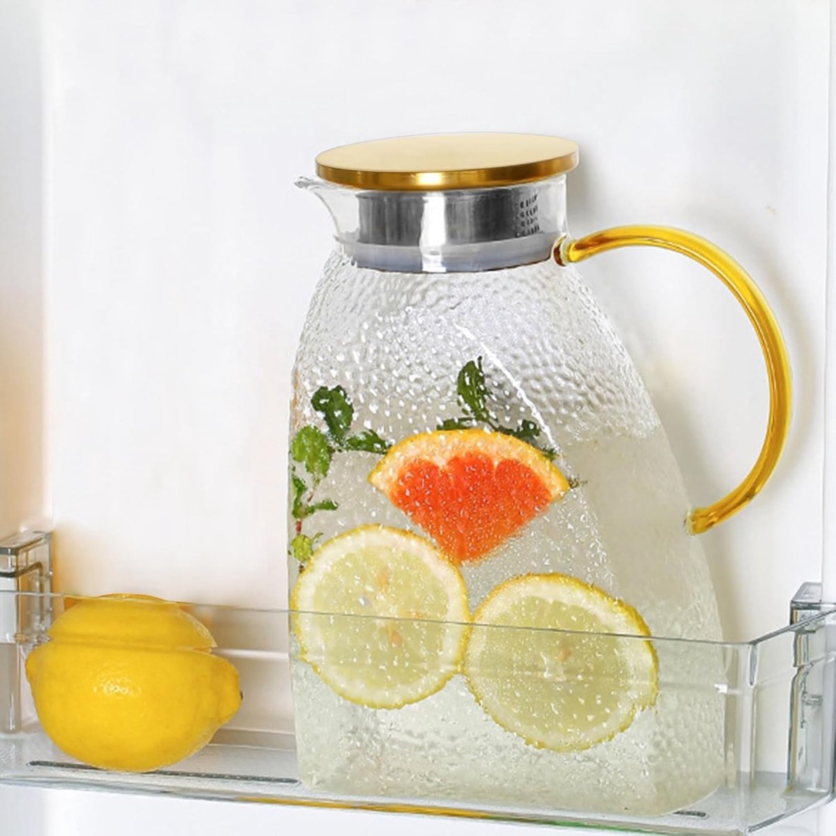 Water Juice - Fridge Door Juice - 1.8L Glass Juice - with Stainless Steel Lid - Juice Juice - For Hot and Cold Drinks - For Homemade Drinks - Juice - Ice - Tea - Coffee - Milk - Wine and Beverages - Image 1