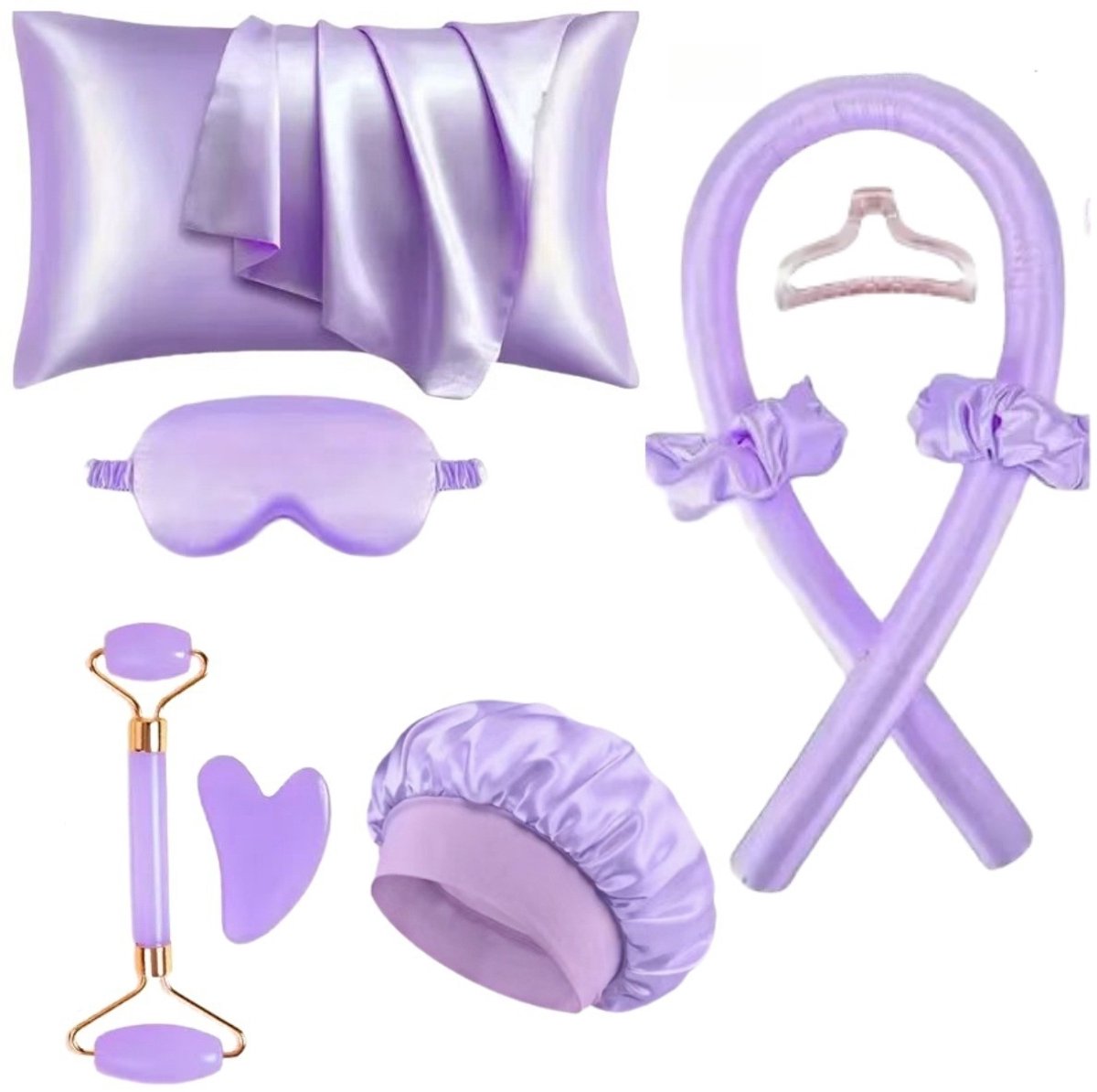 Set of 9 - Heat-Free Curling Iron - Curling Set for Home Use (Purple) - Image 1