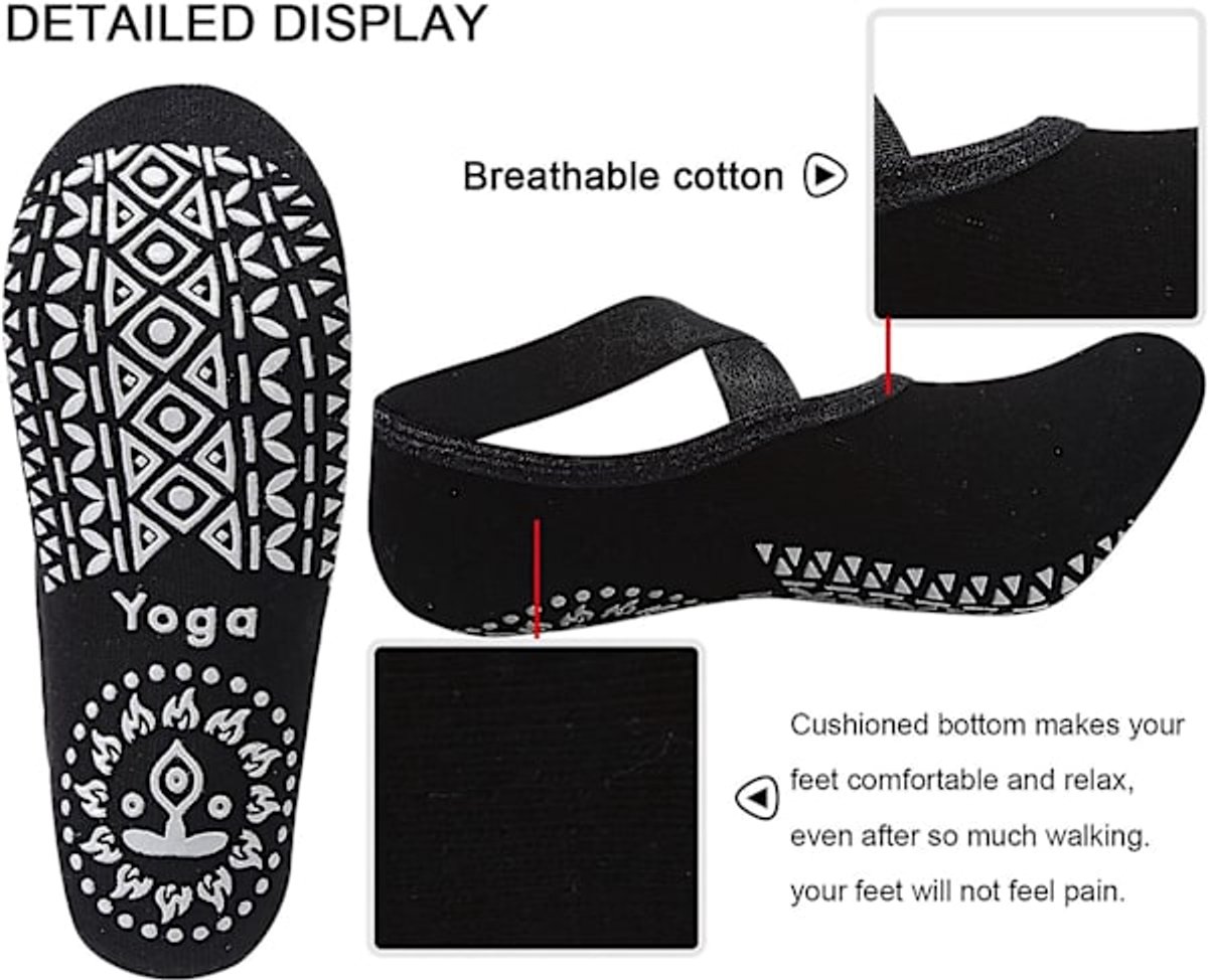 4 pairs of socks - yoga socks - non-slip socks - floor socks - yoga sports socks - one size fits all - suitable for ballet, dance, sports - red, blue, black, gray - Image 4
