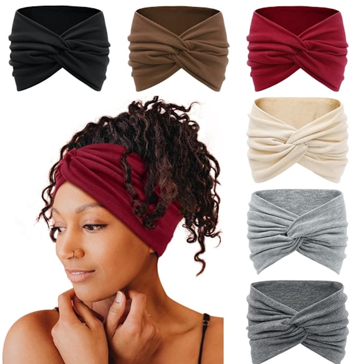 Wide Headbands for Women - Bohemian Style - 6-Pack - Oversized Turban Headbands - Scrunchies - Casual Wear - Sportswear - Cosmetics - Yoga Accessories - Image 1