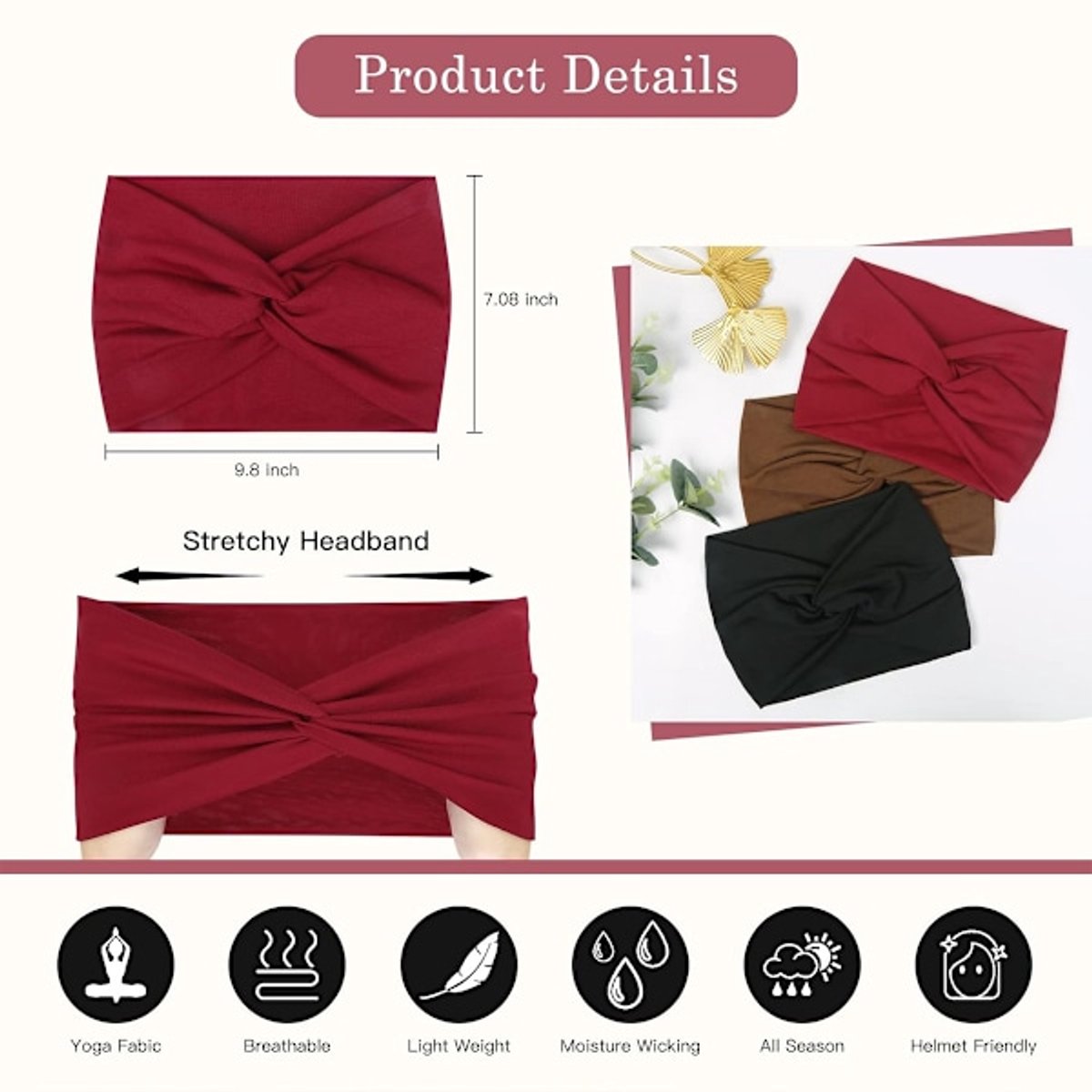 Wide Headbands for Women - Bohemian Style - 6-Pack - Oversized Turban Headbands - Scrunchies - Casual Wear - Sportswear - Cosmetics - Yoga Accessories - Image 5