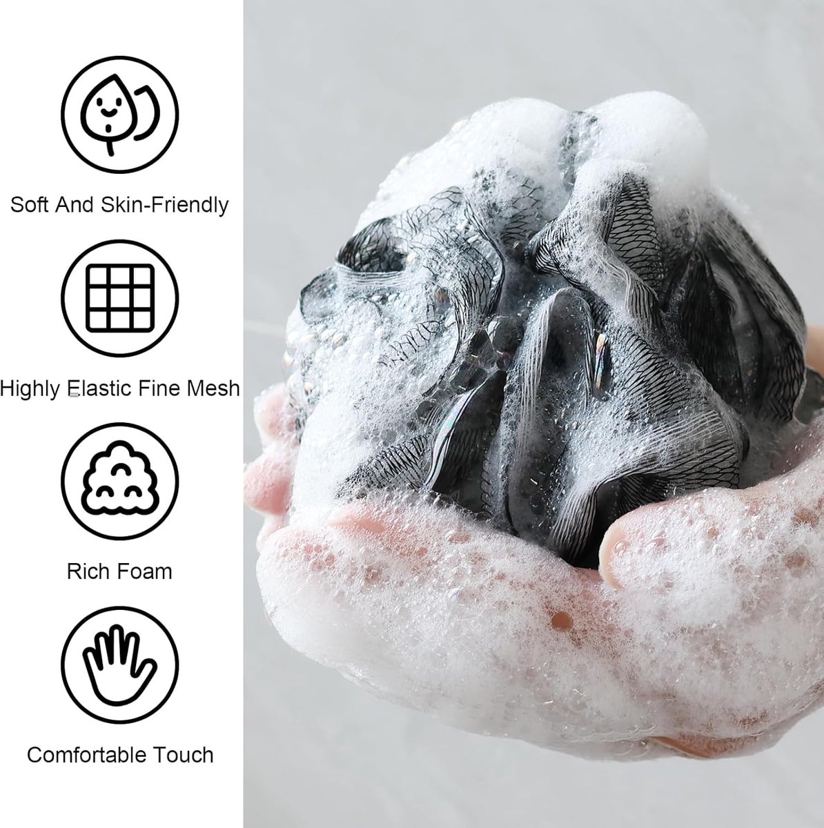5-pack bath sponge - bath ball - exfoliating sponge - bath sponge - shower sponge - (black) - Image 3