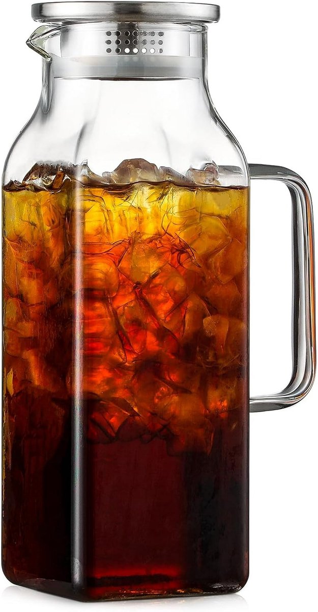 Square glass water jug - with lid and handle - refrigerator safe - suitable for hot and cold drinks - large capacity for home and restaurant use - suitable for coffee, juice, milk and other drinks. - Image 1