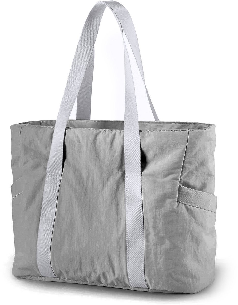 Women's Bags - Women's Shopper with Zipper - Large Shoulder Bags / Women's Tote Bags - Shoulder Bags - Laptop Bags - Women's Bags - Handbags - Shopper - Weekend Bags - Shopping Bags - Beach Bags - Yoga / Fitness / Travel - Gray - Image 1