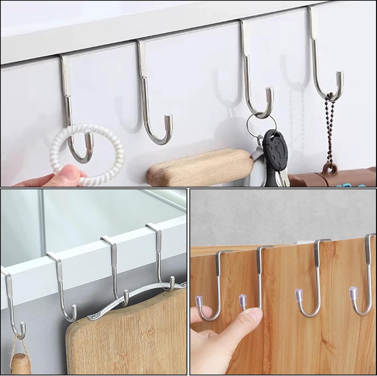 3-pack - Stainless steel - S-hooks - Clothes hangers with double hooks - Suitable for kitchens, bathrooms, dormitories - For hanging coats, towels and clothes (silver) - Image 4
