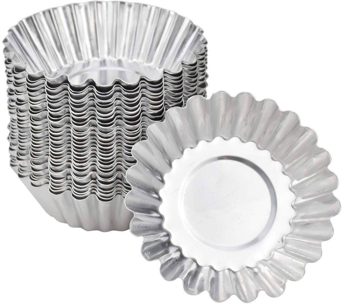 30-Piece Egg Pie Molds - Steel Baking Molds - Muffin Molds - Cupcake Molds - Pudding Molds - Desserts - Ice Cream - Non-Stick and Reusable - Silver - Image 1