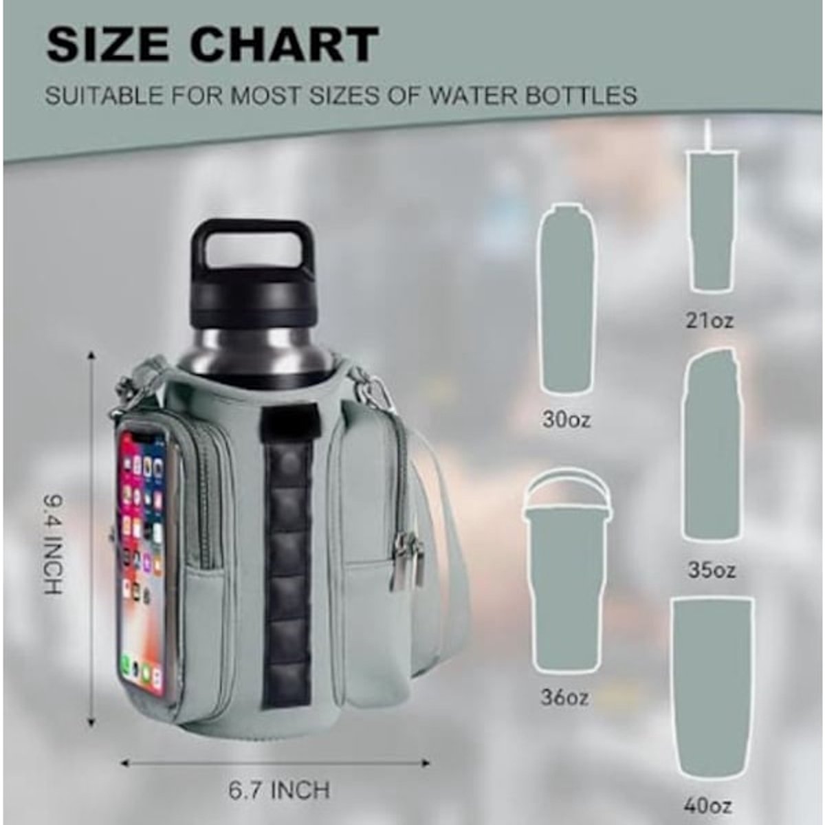 Magnetic Sports Bag with Adjustable Shoulder Strap - Includes Water Bottle Holder and Pocket - for Sports, Workouts, Travel & Work（Gray） - Image 3