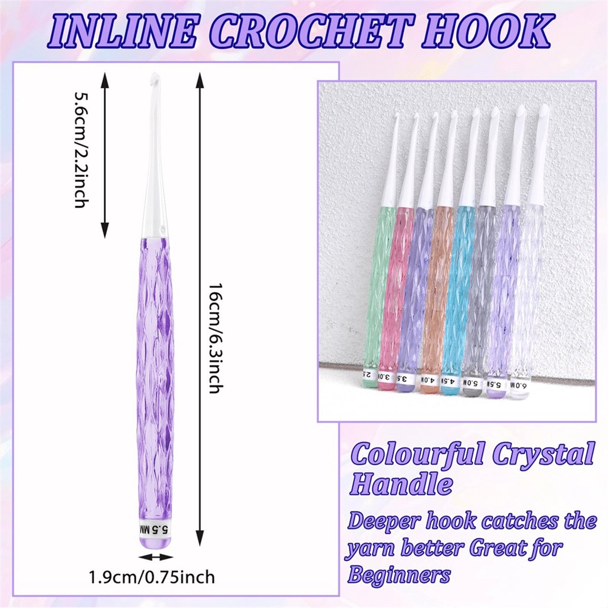 8-piece crochet hook set - crochet hook set with straight shaft - non-slip crochet hook grip - ergonomic knitting needles - Image 7
