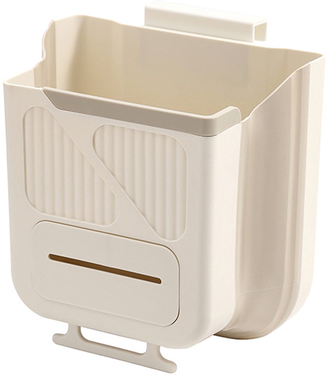 Waste Bin - Hanging Waste Bin - Foldable Waste Bin - Capacity: 7 Liters - Space-Saving Design - Suitable for Kitchens, Cabinet Doors, Bathrooms, Campers, Cars and Camping (White) - Image 1