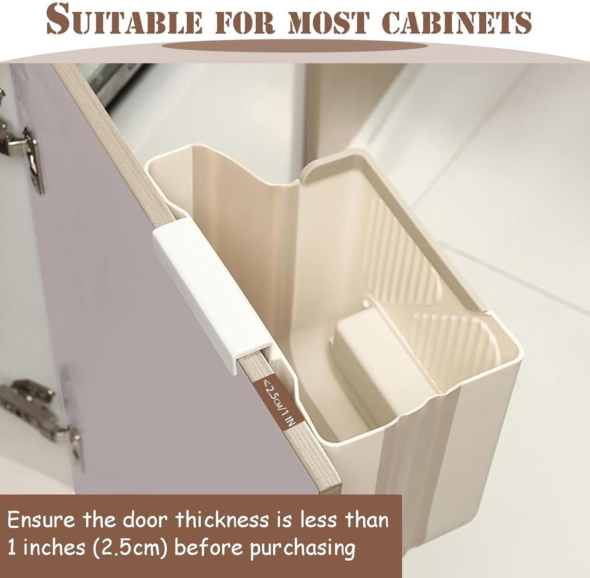 Waste Bin - Hanging Waste Bin - Foldable Waste Bin - Capacity: 7 Liters - Space-Saving Design - Suitable for Kitchens, Cabinet Doors, Bathrooms, Campers, Cars and Camping (White) - Image 5