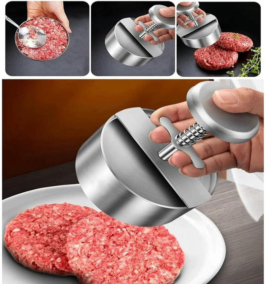 Hamburger Press - Round Stainless Steel Non-Stick Hamburger Press - Patty Mold - Grilling Tool - Patty Mold - Image 4