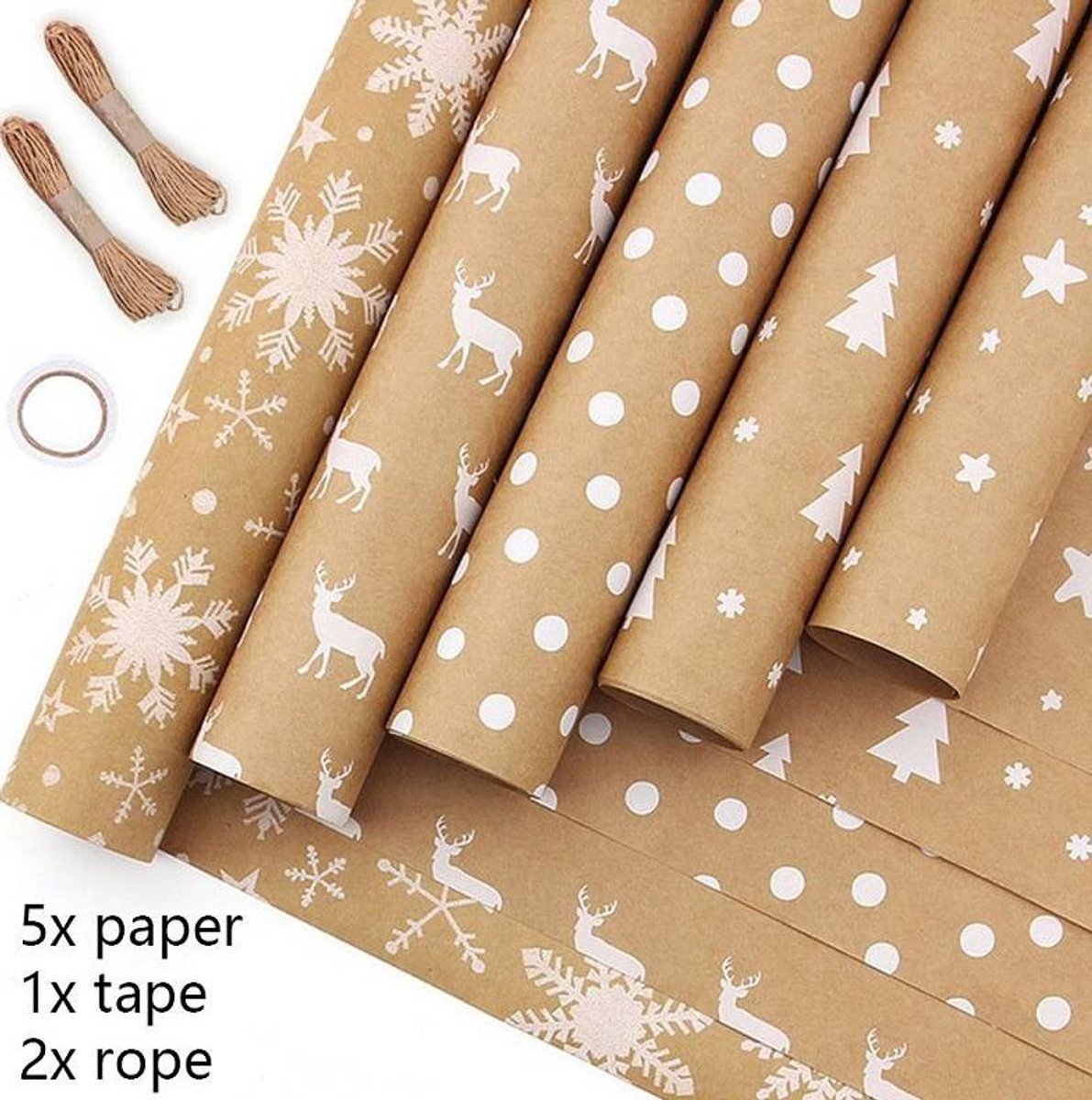 Gift Wrapping Paper - Wrapping Paper - 5 Rolls - Gift Wrapping Paper - DIY Gifts - Eco-Friendly Materials - Wrapping Paper with Christmas Tree and Snowflake Pattern - 0.43*3 Meter - Image 1