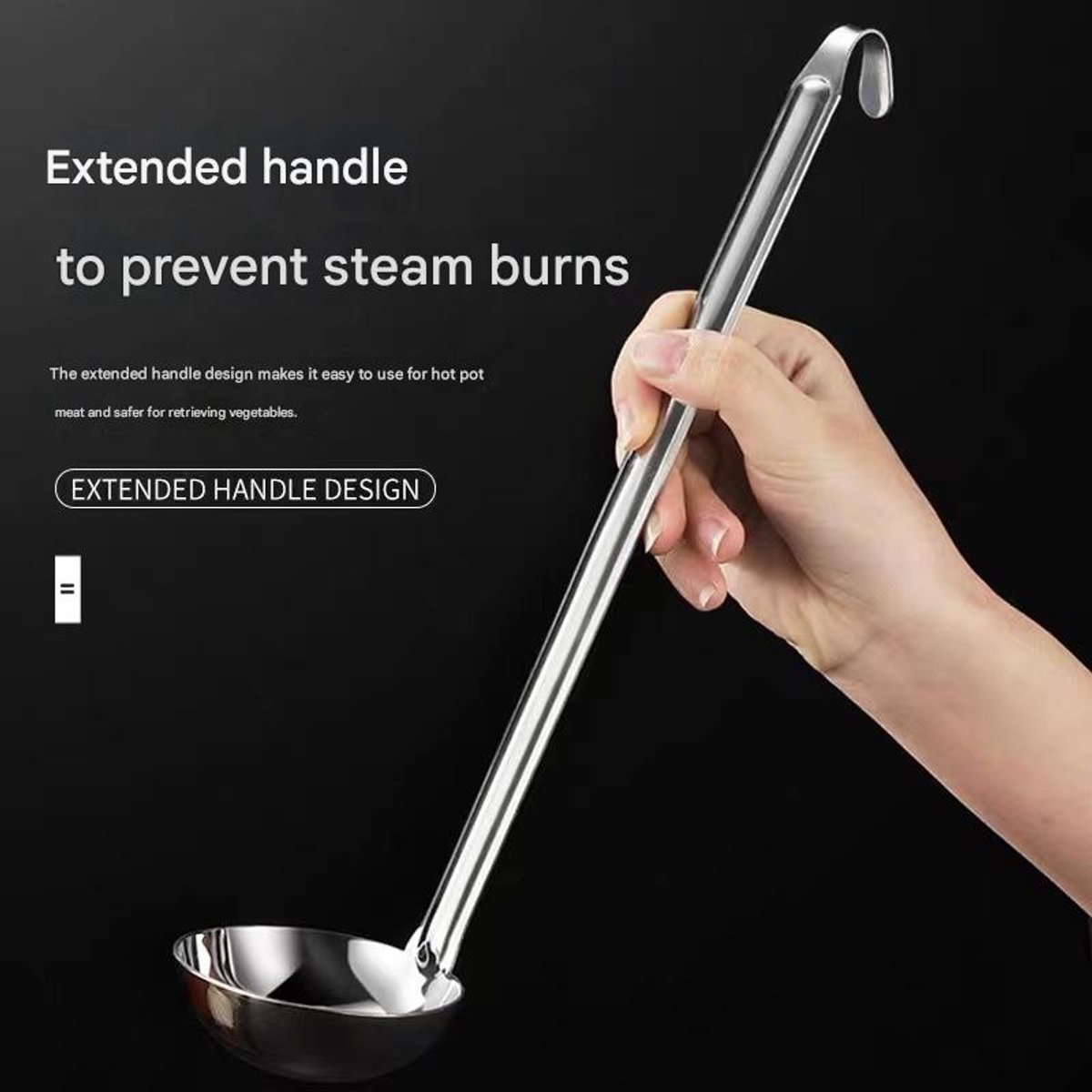 Two-piece set - Stainless steel soup ladle and sieve with hook - can be hung on the side of a pan - Soup ladle - Porridge spoon - Thickened household spoon - 25 cm - Image 4