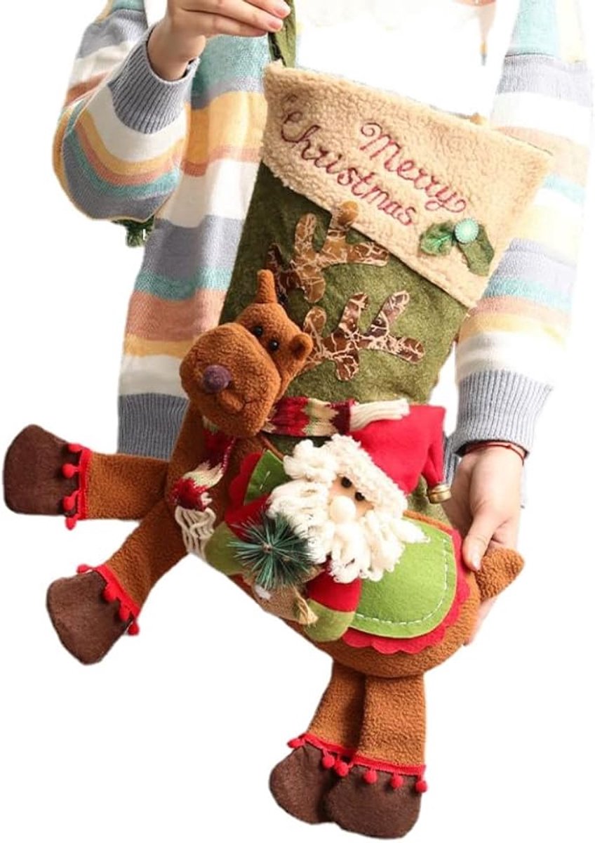 Gift Bags - 23 Inch Christmas Stockings - Santa and Reindeer Pattern - Extra Soft Plush Cuff - Classic Christmas Stocking Decoration - Perfect for Family Holiday Decor（A） - Image 1
