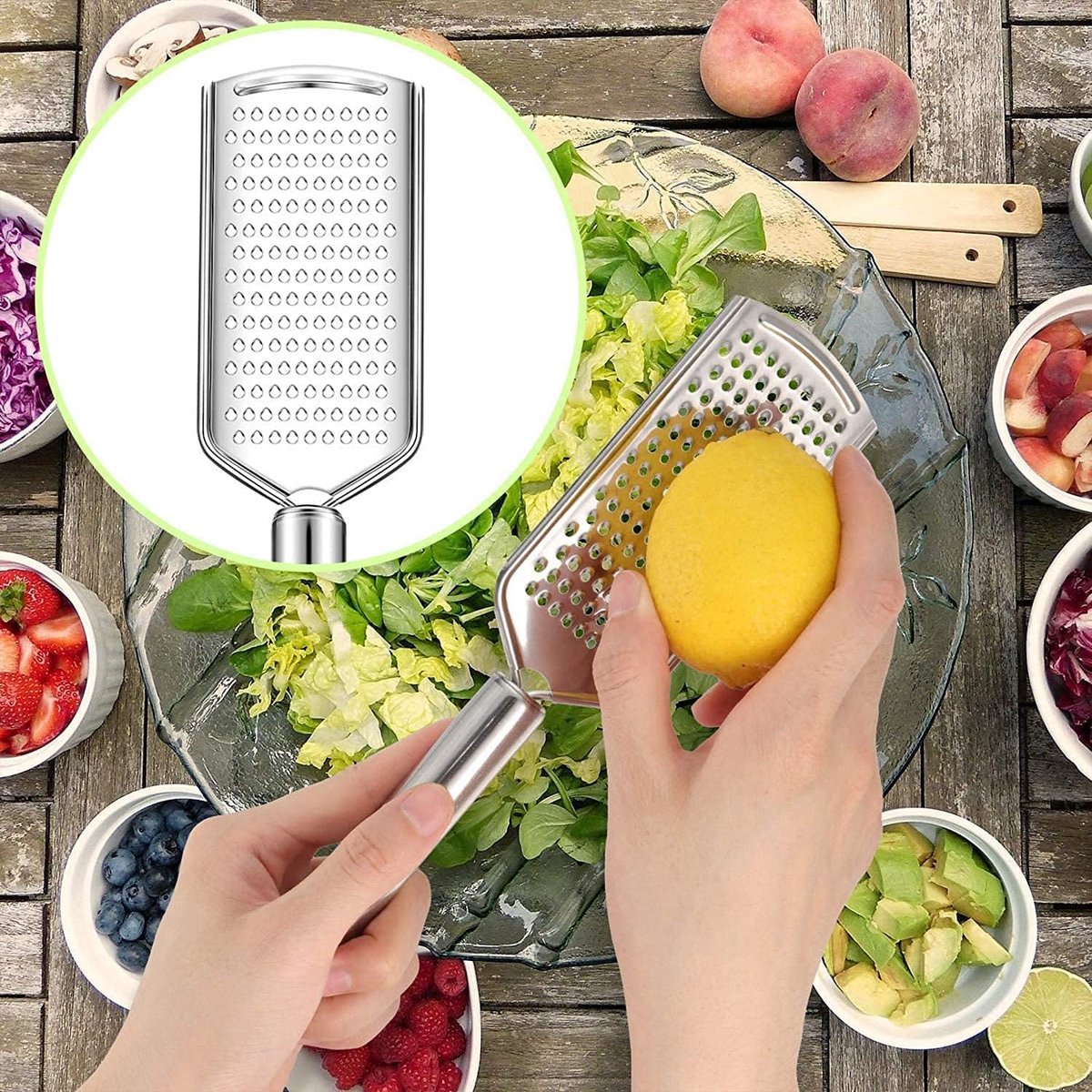 Stainless Steel Flat Grater - 1 Piece - 23.5cm - Perfect for grating garlic, cheese, chocolate, lemons and limes - Durable and rust-resistant - With hanging holes (1 piece) - Image 1